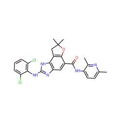 Cc1ccc(NC(=O)c2cc3nc(Nc4c(Cl)cccc4Cl)[nH]c3c3c2OC(C)(C)C3)c(C)n1 ZINC000139899013