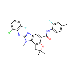 Cc1ccc(NC(=O)c2cc3nc(Nc4c(F)cccc4Cl)n(C)c3c3c2OC(C)(C)C3)c(F)c1 ZINC000140085654