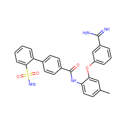 Cc1ccc(NC(=O)c2ccc(-c3ccccc3S(N)(=O)=O)cc2)c(Oc2cccc(C(=N)N)c2)c1 ZINC000013442922