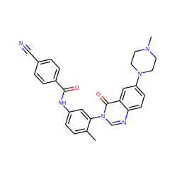 Cc1ccc(NC(=O)c2ccc(C#N)cc2)cc1-n1cnc2ccc(N3CCN(C)CC3)cc2c1=O ZINC000084652516