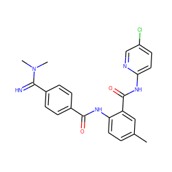 Cc1ccc(NC(=O)c2ccc(C(=N)N(C)C)cc2)c(C(=O)Nc2ccc(Cl)cn2)c1 ZINC000040897785