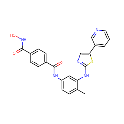 Cc1ccc(NC(=O)c2ccc(C(=O)NO)cc2)cc1Nc1ncc(-c2cccnc2)s1 ZINC000040957321