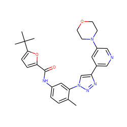 Cc1ccc(NC(=O)c2ccc(C(C)(C)C)o2)cc1-n1cc(-c2cncc(N3CCOCC3)c2)nn1 ZINC000199364321