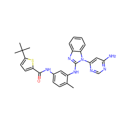 Cc1ccc(NC(=O)c2ccc(C(C)(C)C)s2)cc1Nc1nc2ccccc2n1-c1cc(N)ncn1 ZINC000034802753