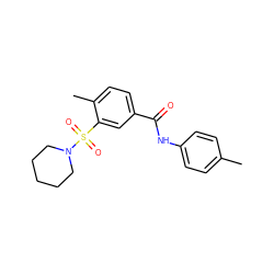 Cc1ccc(NC(=O)c2ccc(C)c(S(=O)(=O)N3CCCCC3)c2)cc1 ZINC000000808505