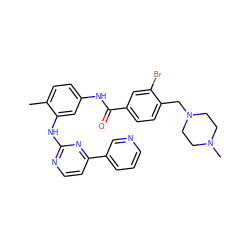 Cc1ccc(NC(=O)c2ccc(CN3CCN(C)CC3)c(Br)c2)cc1Nc1nccc(-c2cccnc2)n1 ZINC000028571374