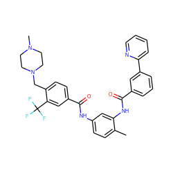 Cc1ccc(NC(=O)c2ccc(CN3CCN(C)CC3)c(C(F)(F)F)c2)cc1NC(=O)c1cccc(-c2ccccn2)c1 ZINC001772614558