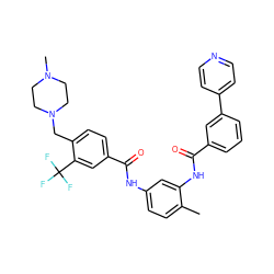 Cc1ccc(NC(=O)c2ccc(CN3CCN(C)CC3)c(C(F)(F)F)c2)cc1NC(=O)c1cccc(-c2ccncc2)c1 ZINC001772614893