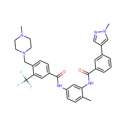 Cc1ccc(NC(=O)c2ccc(CN3CCN(C)CC3)c(C(F)(F)F)c2)cc1NC(=O)c1cccc(-c2cnn(C)c2)c1 ZINC001772598978