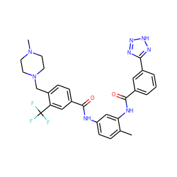 Cc1ccc(NC(=O)c2ccc(CN3CCN(C)CC3)c(C(F)(F)F)c2)cc1NC(=O)c1cccc(-c2nn[nH]n2)c1 ZINC001772606828