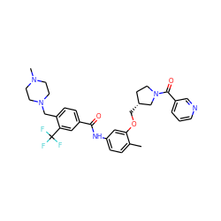 Cc1ccc(NC(=O)c2ccc(CN3CCN(C)CC3)c(C(F)(F)F)c2)cc1OC[C@@H]1CCN(C(=O)c2cccnc2)C1 ZINC001772575903