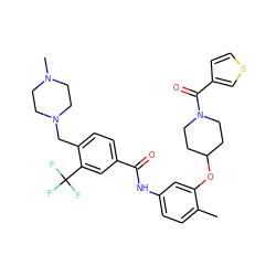 Cc1ccc(NC(=O)c2ccc(CN3CCN(C)CC3)c(C(F)(F)F)c2)cc1OC1CCN(C(=O)c2ccsc2)CC1 ZINC001772593708