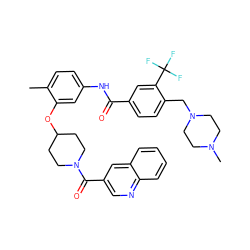 Cc1ccc(NC(=O)c2ccc(CN3CCN(C)CC3)c(C(F)(F)F)c2)cc1OC1CCN(C(=O)c2cnc3ccccc3c2)CC1 ZINC001772653307