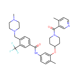 Cc1ccc(NC(=O)c2ccc(CN3CCN(C)CC3)c(C(F)(F)F)c2)cc1OC1CCN(C(=O)c2cnccc2C)CC1 ZINC001772574471