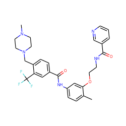 Cc1ccc(NC(=O)c2ccc(CN3CCN(C)CC3)c(C(F)(F)F)c2)cc1OCCNC(=O)c1cccnc1 ZINC001772618037