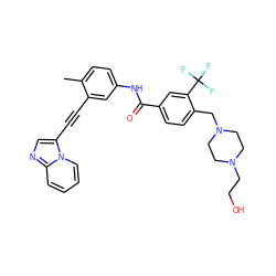 Cc1ccc(NC(=O)c2ccc(CN3CCN(CCO)CC3)c(C(F)(F)F)c2)cc1C#Cc1cnc2ccccn12 ZINC000095583241