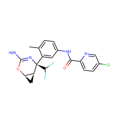 Cc1ccc(NC(=O)c2ccc(Cl)cn2)cc1[C@@]1(C(F)F)N=C(N)O[C@@H]2C[C@@H]21 ZINC000226093886