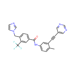 Cc1ccc(NC(=O)c2ccc(Cn3ccnc3)c(C(F)(F)F)c2)cc1C#Cc1cncnc1 ZINC000095582990