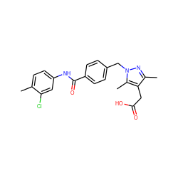 Cc1ccc(NC(=O)c2ccc(Cn3nc(C)c(CC(=O)O)c3C)cc2)cc1Cl ZINC000169704021