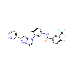 Cc1ccc(NC(=O)c2ccc(F)c(C(F)(F)F)c2)cc1-n1ccn2nc(-c3cccnc3)cc12 ZINC000224197474