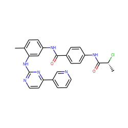 Cc1ccc(NC(=O)c2ccc(NC(=O)[C@@H](C)Cl)cc2)cc1Nc1nccc(-c2cccnc2)n1 ZINC000141404697