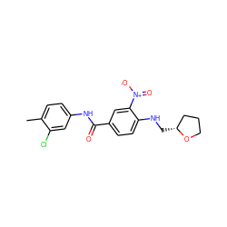 Cc1ccc(NC(=O)c2ccc(NC[C@@H]3CCCO3)c([N+](=O)[O-])c2)cc1Cl ZINC000004706689