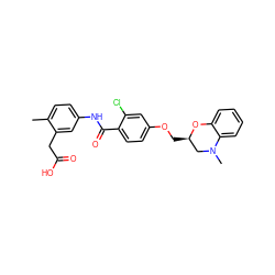 Cc1ccc(NC(=O)c2ccc(OC[C@@H]3CN(C)c4ccccc4O3)cc2Cl)cc1CC(=O)O ZINC000072113027