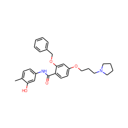 Cc1ccc(NC(=O)c2ccc(OCCCN3CCCC3)cc2OCc2ccccc2)cc1O ZINC000072182487