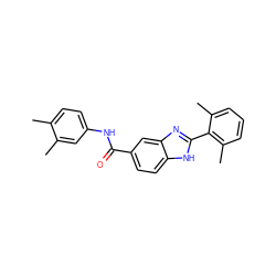 Cc1ccc(NC(=O)c2ccc3[nH]c(-c4c(C)cccc4C)nc3c2)cc1C ZINC000084729243