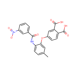 Cc1ccc(NC(=O)c2cccc([N+](=O)[O-])c2)c(Oc2ccc(C(=O)O)c(C(=O)O)c2)c1 ZINC000013580658