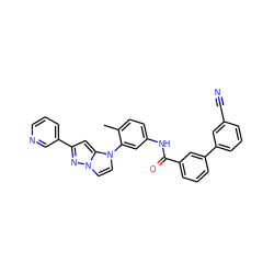 Cc1ccc(NC(=O)c2cccc(-c3cccc(C#N)c3)c2)cc1-n1ccn2nc(-c3cccnc3)cc12 ZINC000224200092