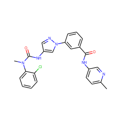 Cc1ccc(NC(=O)c2cccc(-n3cc(NC(=O)N(C)c4ccccc4Cl)cn3)c2)cn1 ZINC000299835060