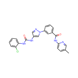 Cc1ccc(NC(=O)c2cccc(-n3cc(NC(=O)Nc4ccccc4Cl)cn3)c2)nc1 ZINC000299841060