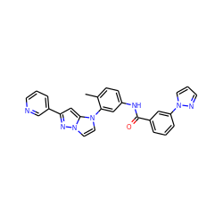 Cc1ccc(NC(=O)c2cccc(-n3cccn3)c2)cc1-n1ccn2nc(-c3cccnc3)cc12 ZINC000224218756