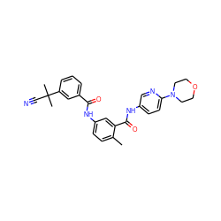 Cc1ccc(NC(=O)c2cccc(C(C)(C)C#N)c2)cc1C(=O)Nc1ccc(N2CCOCC2)nc1 ZINC000040898714