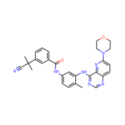 Cc1ccc(NC(=O)c2cccc(C(C)(C)C#N)c2)cc1Nc1ncnc2ccc(N3CCOCC3)nc12 ZINC000068245927