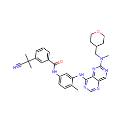 Cc1ccc(NC(=O)c2cccc(C(C)(C)C#N)c2)cc1Nc1ncnc2cnc(N(C)CC3CCOCC3)nc12 ZINC000166158649
