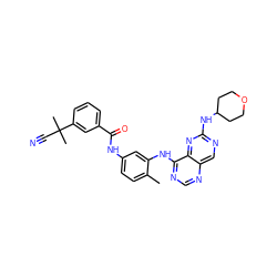 Cc1ccc(NC(=O)c2cccc(C(C)(C)C#N)c2)cc1Nc1ncnc2cnc(NC3CCOCC3)nc12 ZINC000166156456