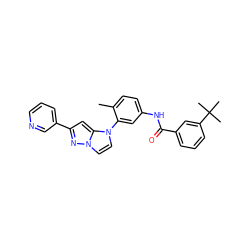 Cc1ccc(NC(=O)c2cccc(C(C)(C)C)c2)cc1-n1ccn2nc(-c3cccnc3)cc12 ZINC000224201113