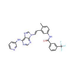 Cc1ccc(NC(=O)c2cccc(C(F)(F)F)c2)cc1/C=C/n1cnc2c(Nc3cccnc3)ncnc21 ZINC000043020943