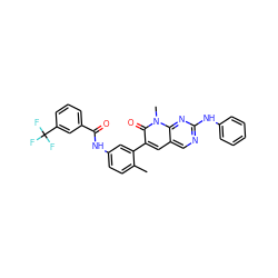 Cc1ccc(NC(=O)c2cccc(C(F)(F)F)c2)cc1-c1cc2cnc(Nc3ccccc3)nc2n(C)c1=O ZINC000089469766