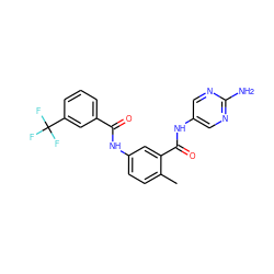 Cc1ccc(NC(=O)c2cccc(C(F)(F)F)c2)cc1C(=O)Nc1cnc(N)nc1 ZINC000029134757