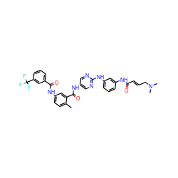 Cc1ccc(NC(=O)c2cccc(C(F)(F)F)c2)cc1C(=O)Nc1cnc(Nc2cccc(NC(=O)/C=C/CN(C)C)c2)nc1 ZINC000169353167