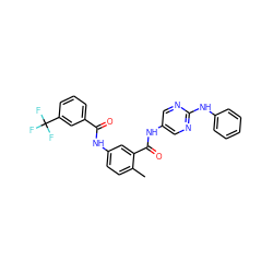 Cc1ccc(NC(=O)c2cccc(C(F)(F)F)c2)cc1C(=O)Nc1cnc(Nc2ccccc2)nc1 ZINC000169352882