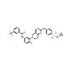 Cc1ccc(NC(=O)c2cccc(C(F)(F)F)c2)cc1N1CCc2nc(Nc3ccc(S(=O)(=O)NC4CC4)cc3)ncc2C1 ZINC000118390502