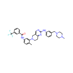 Cc1ccc(NC(=O)c2cccc(C(F)(F)F)c2)cc1N1CCc2nc(Nc3cccc(CN4CCN(C)CC4)c3)ncc2C1 ZINC000146196581