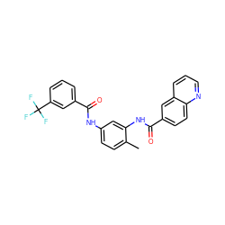 Cc1ccc(NC(=O)c2cccc(C(F)(F)F)c2)cc1NC(=O)c1ccc2ncccc2c1 ZINC000040935226