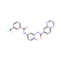 Cc1ccc(NC(=O)c2cccc(C(F)(F)F)c2)cc1NC(=O)c1ccc2nccnc2c1 ZINC000040900270