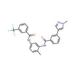 Cc1ccc(NC(=O)c2cccc(C(F)(F)F)c2)cc1NC(=O)c1cccc(-c2cnn(C)c2)c1 ZINC001772576616