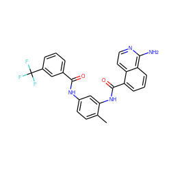 Cc1ccc(NC(=O)c2cccc(C(F)(F)F)c2)cc1NC(=O)c1cccc2c(N)nccc12 ZINC001772640261